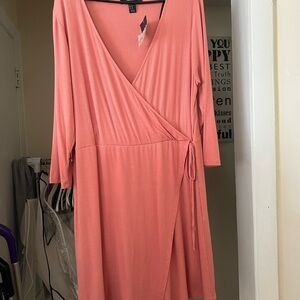 Elegant Coral Wrap Dress